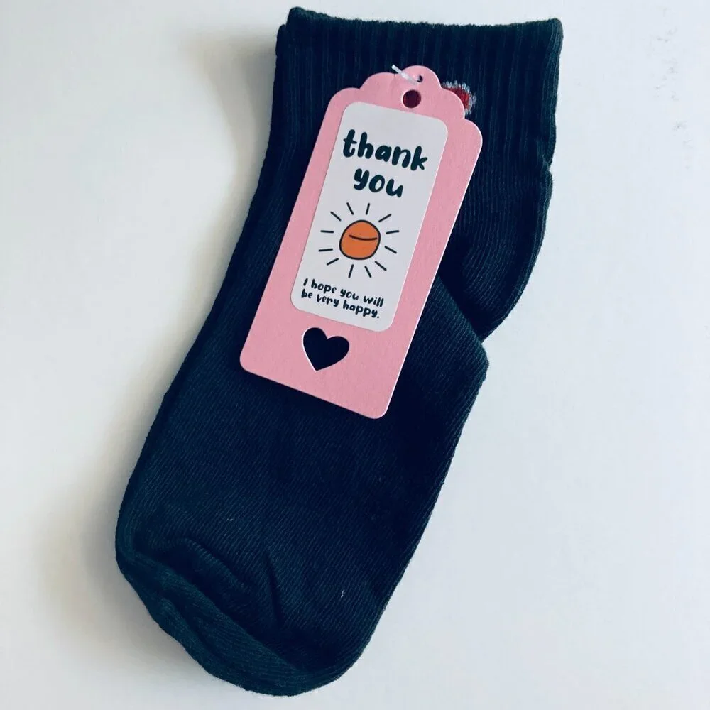 🍒 5/$25 🍒 Women's Ankle Crew Socks with Hearts Black & Red